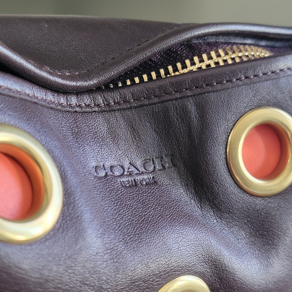 Coach 21181 Legacy Grommet Duffle Brown Orange Leather Shoulder Bag Y2K - Picture 5 of 16